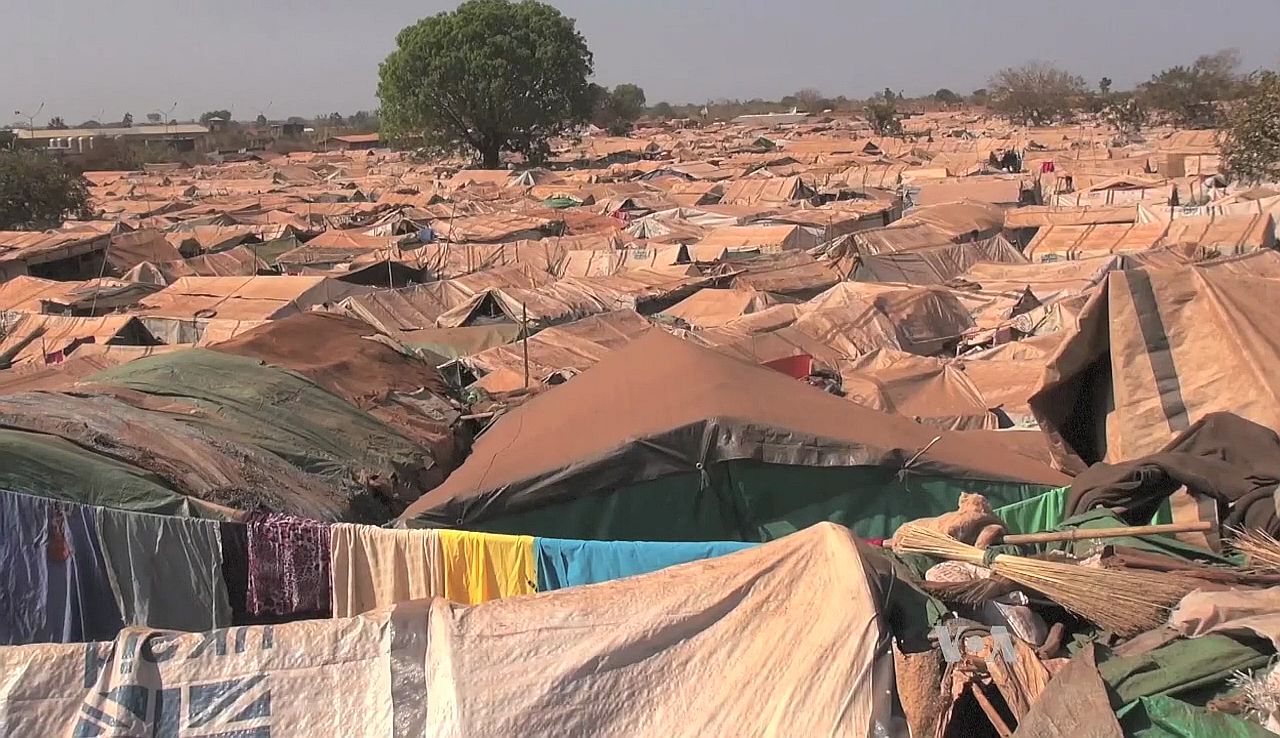 A camp for displaced families beside the cathedral in Wau